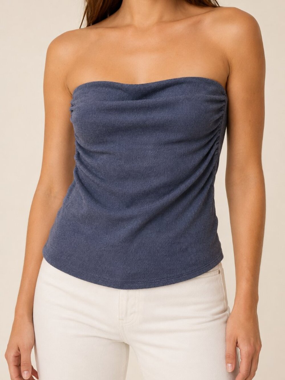NWT LNA Jones Tube Top Denim Blue Strapless Ruched Top Small